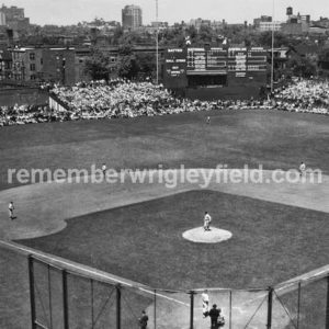 It is Wrigley Field opening day in 1935 and the bleachers are full